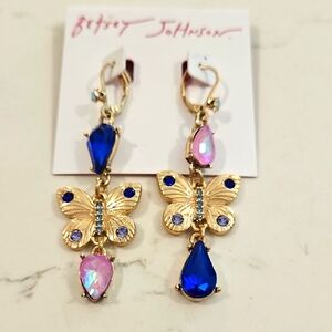 Betsey Johnson Gold and Blue Butterfly Earrings